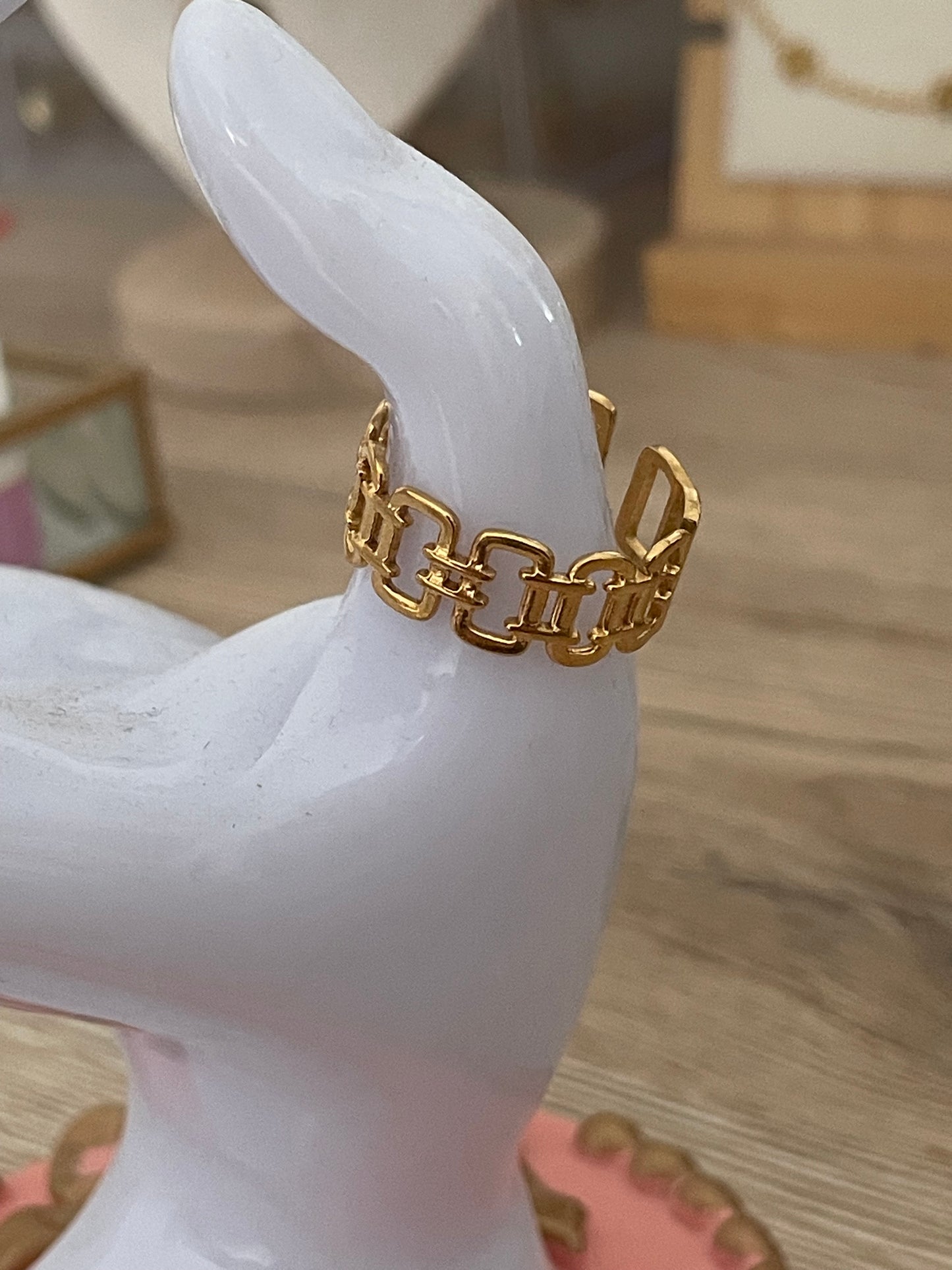 Bague Juliette, gourmette, acier inoxydable doré.