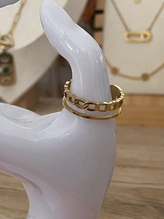 Bague Cori,texture chaine, acier inoxydable doré.