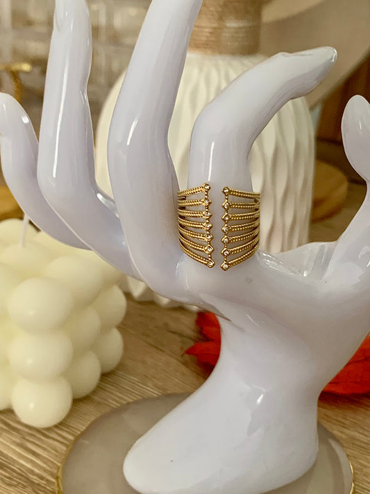 Bague Kelly ouverte 14 strass , acier inoxydable doré.