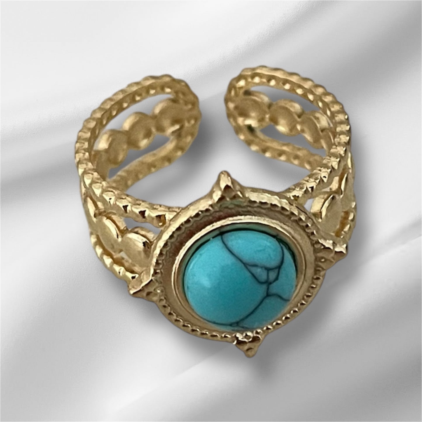 Bague Terra bleue, acier inoxydable doré.