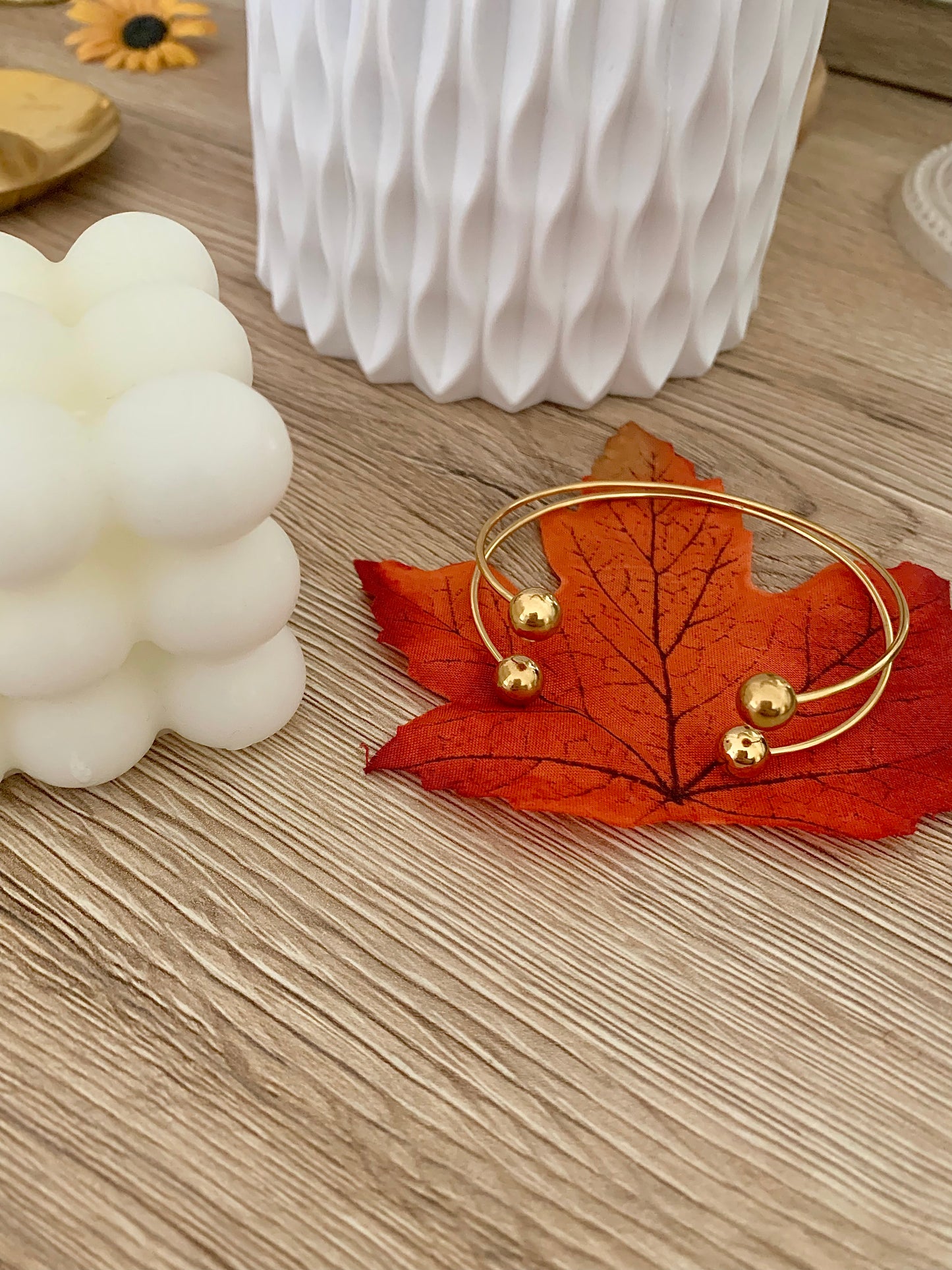 Bracelet/Jonc Marina 4 boules , acier inoxydable doré