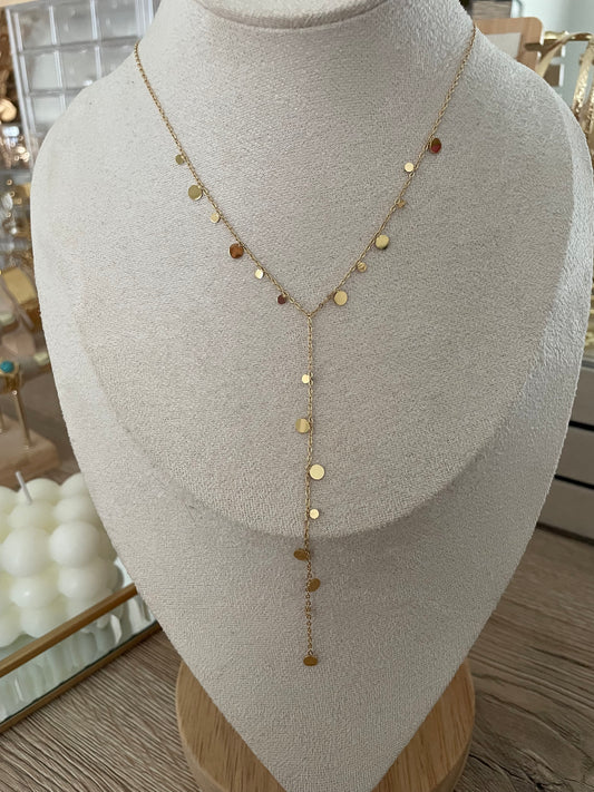 Collier forme Y, Taylor pampilles rondes en acier inoxydable doré.