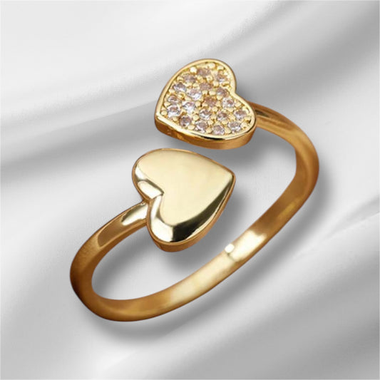 Bague Tatiana, cœur strass acier inoxydable doré.