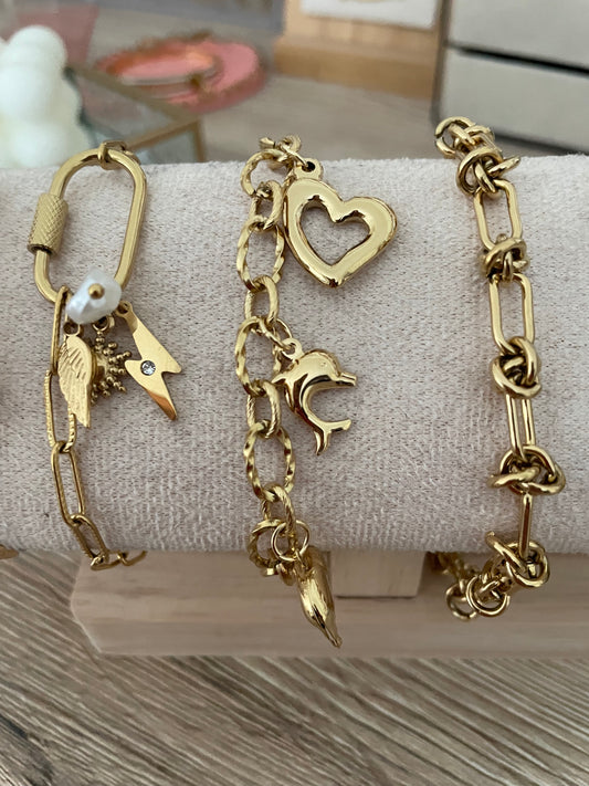 Bracelet Charms Laura, acier inoxydable doré.