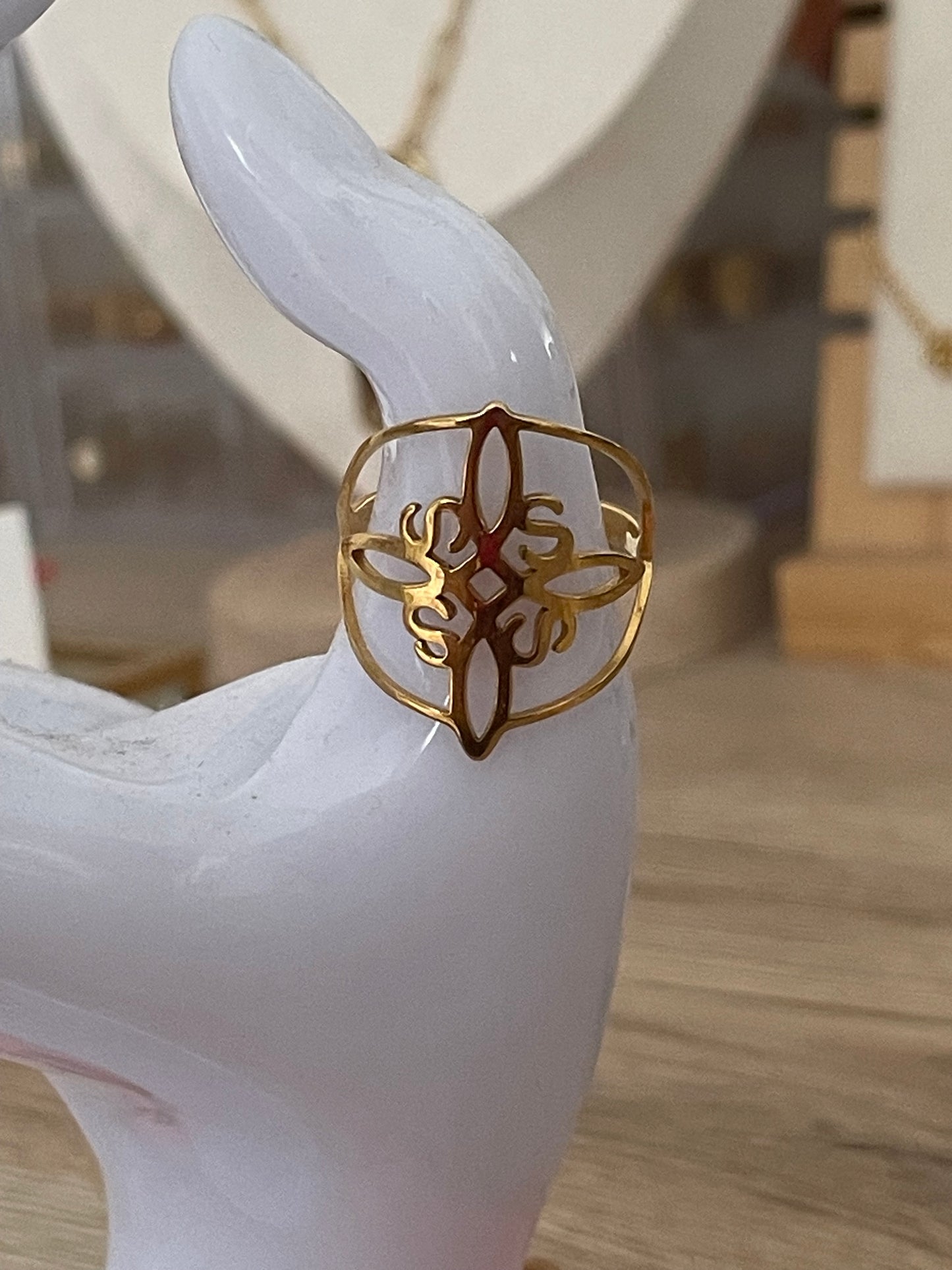 Bague motif arabesque, Mystika, acier inoxydable doré.