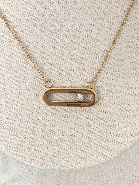 Collier Inès strass rectangle , acier inoxydable doré .