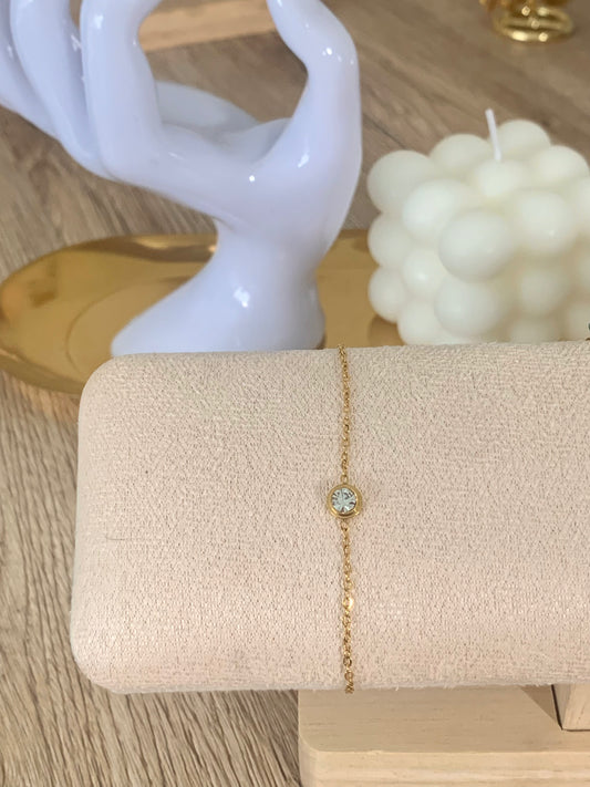 Bracelet Noémie strass rond réglable , acier inoxydable doré .