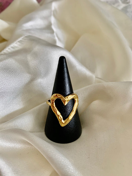 Bague zéphrine coeur réglable , acier inoxydable doré .