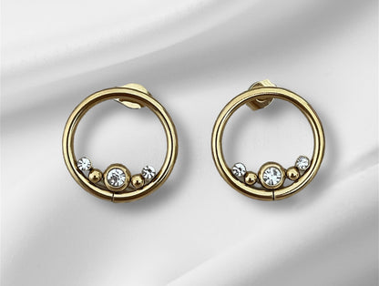 Boucles d’oreilles Isaé cercle strass,acier inoxydable doré