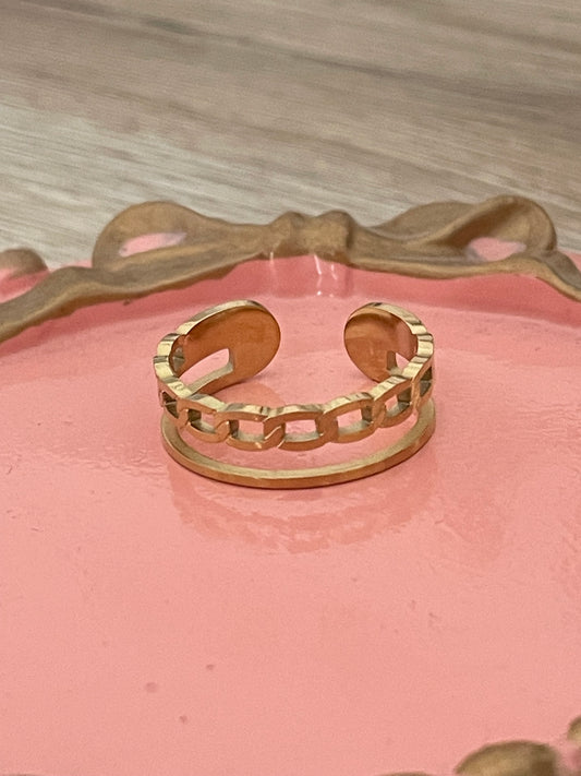Bague Cori,texture chaine, acier inoxydable doré.