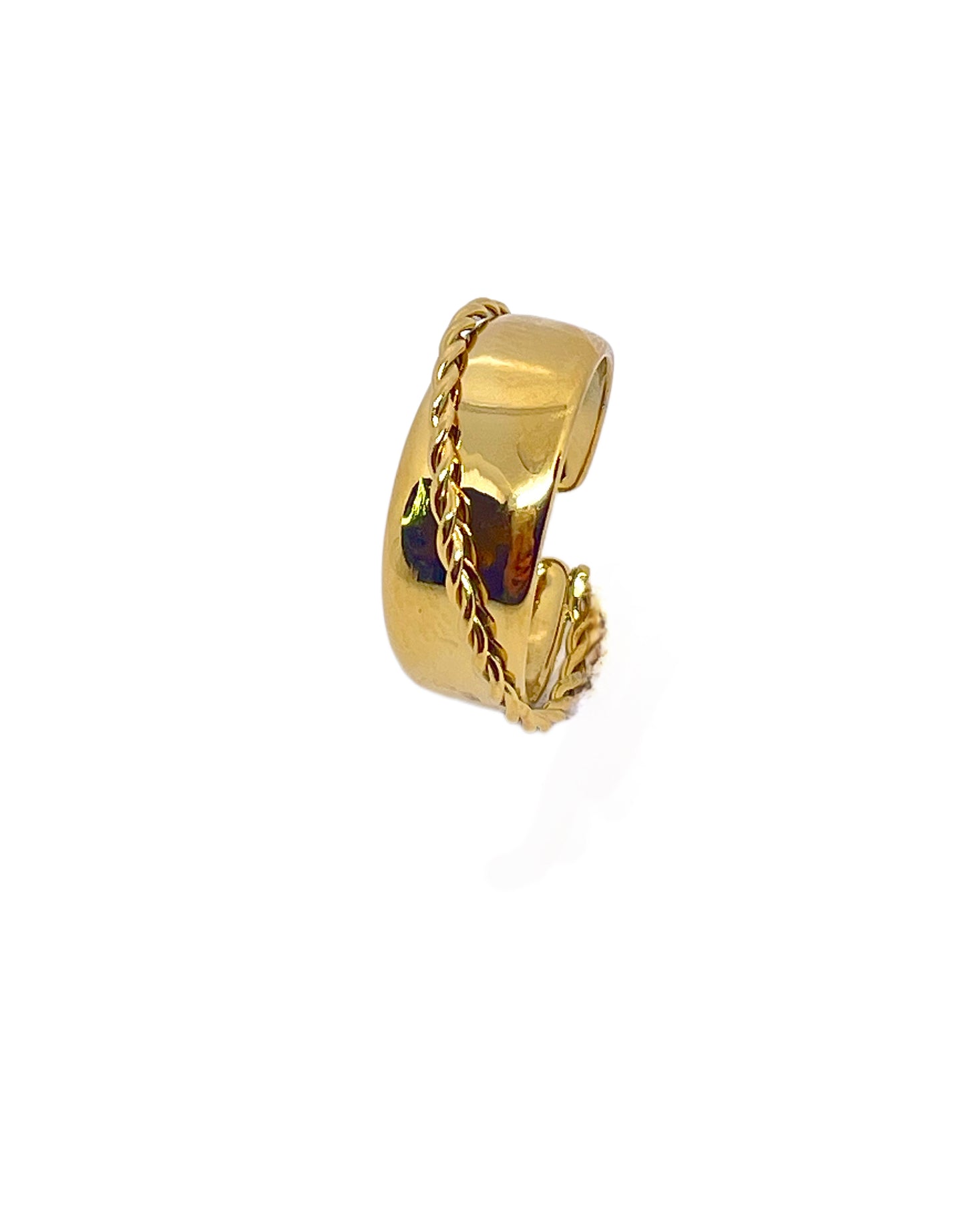 Bague Dubaï large avec motif chaîne, acier inoxydable doré.