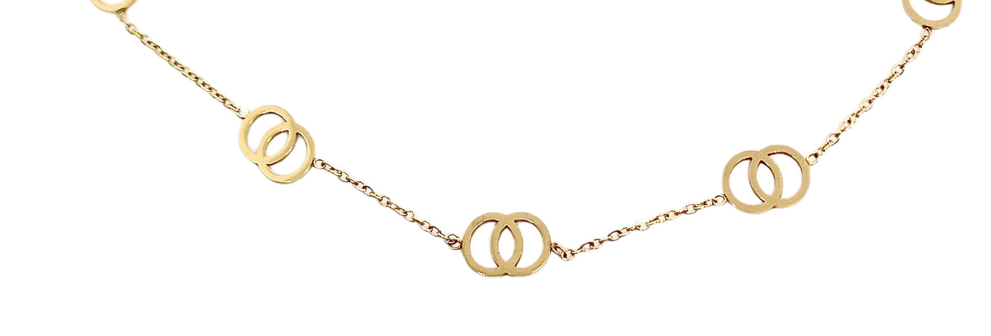 Collier Chanelle cercles strass, acier inoxydable doré.