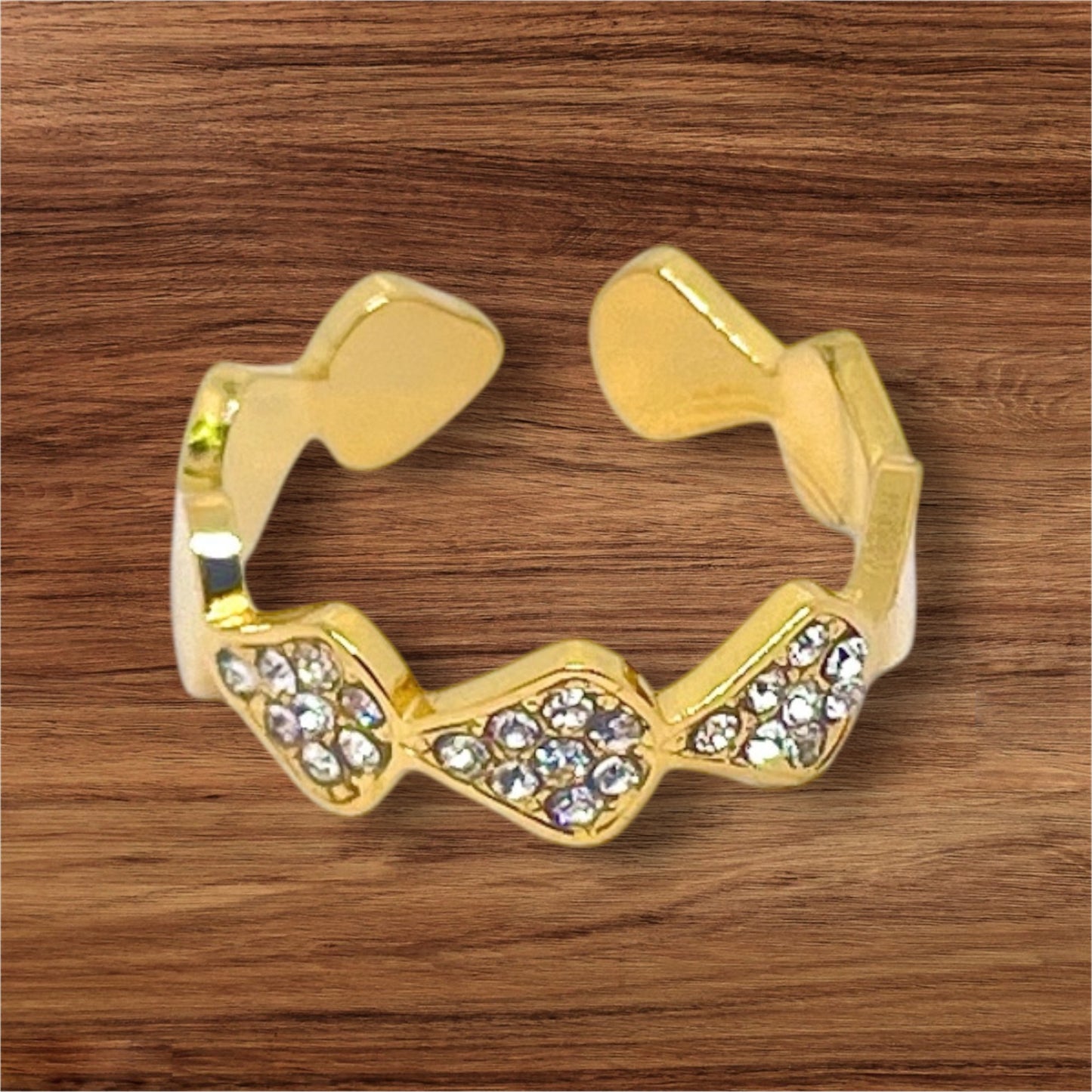 Bague strass Mélanie, acier inoxydable doré.