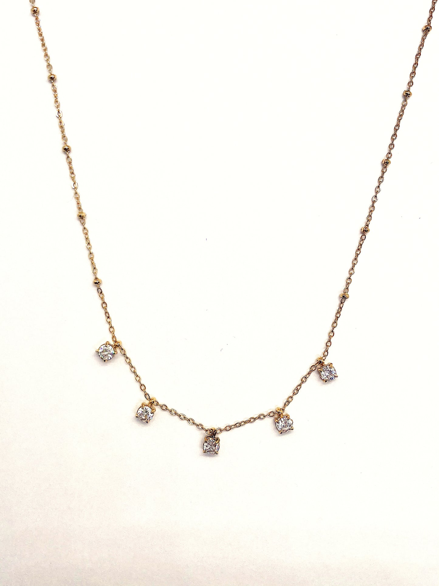 Collier Céleste 5 strass, acier inoxydable doré.