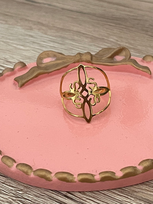 Bague motif arabesque, Mystika, acier inoxydable doré.