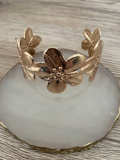 Bracelet/Jonc Fleuria fleurs, acier inoxydable doré.