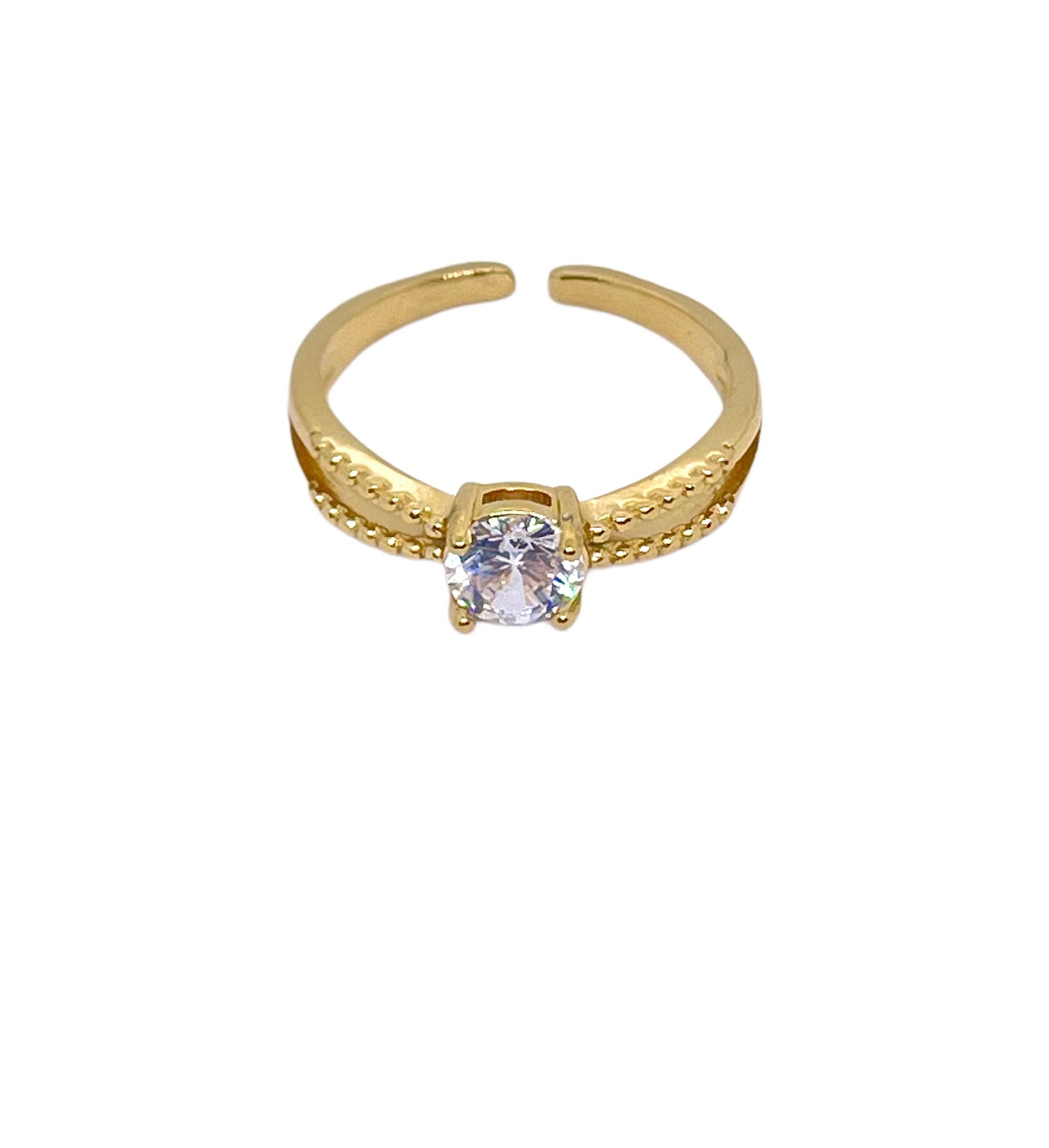 Bague strass Marie, acier inoxydable doré.