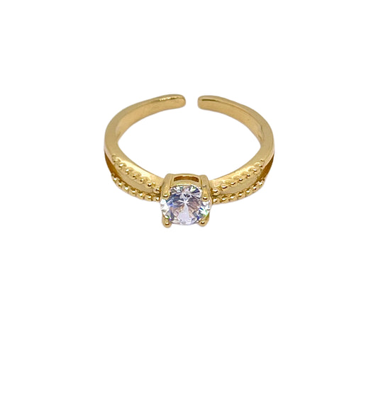 Bague strass Marie, acier inoxydable doré.