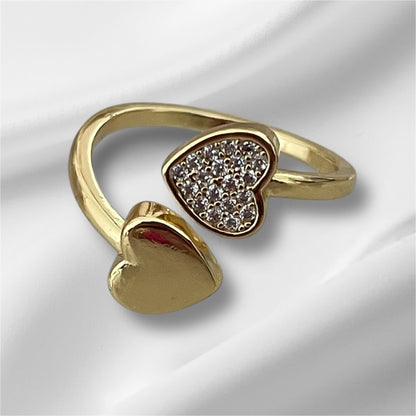 Bague Tatiana, cœur strass acier inoxydable doré.