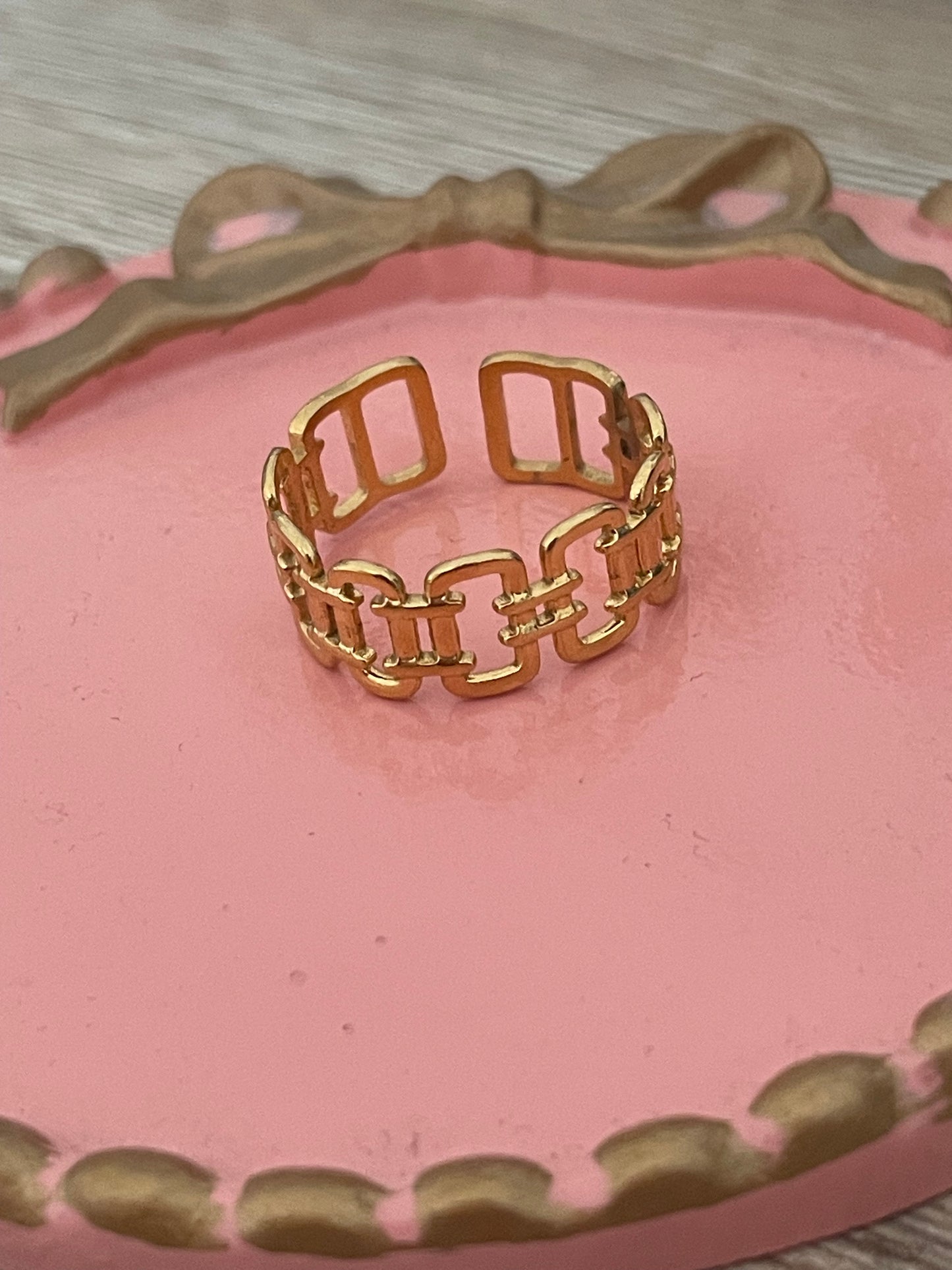 Bague Juliette, gourmette, acier inoxydable doré.