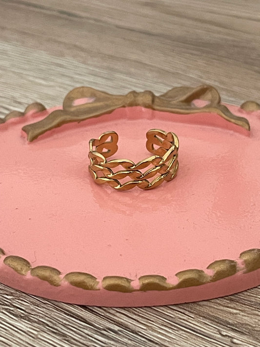 Bague Orléane, vagues, acier inoxydable doré.