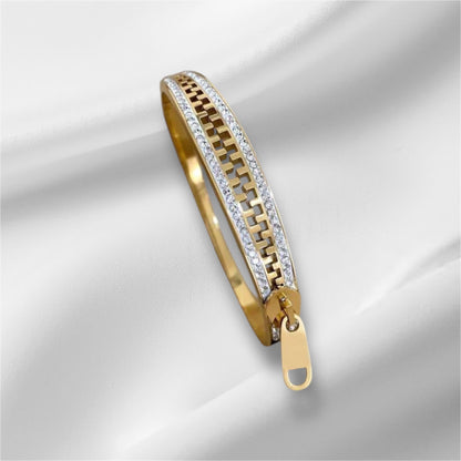 Bracelet Fermeture strass Gina, acier inoxydable doré.