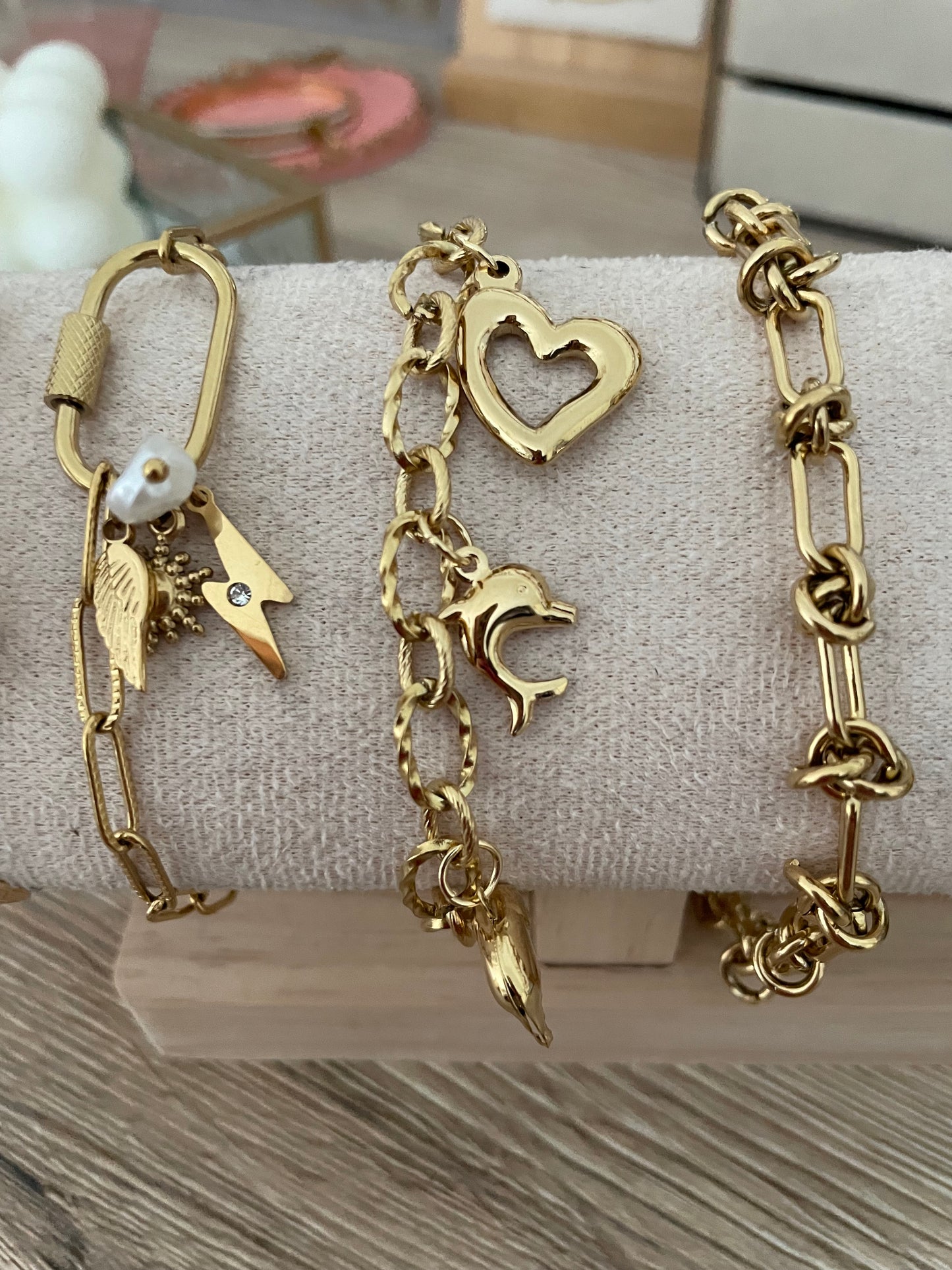 Bracelet Charms Laura, acier inoxydable doré.