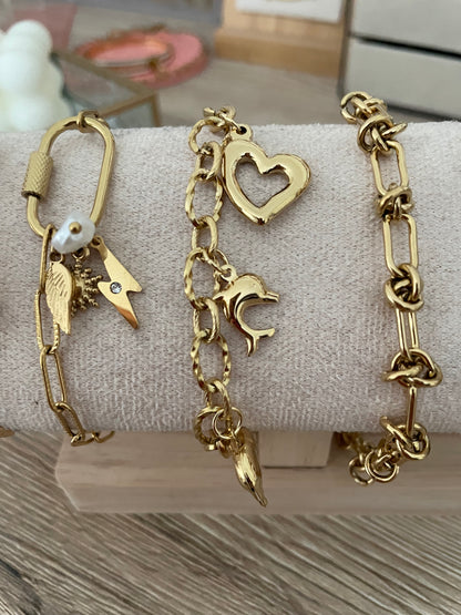Bracelet Charms Laura, acier inoxydable doré.