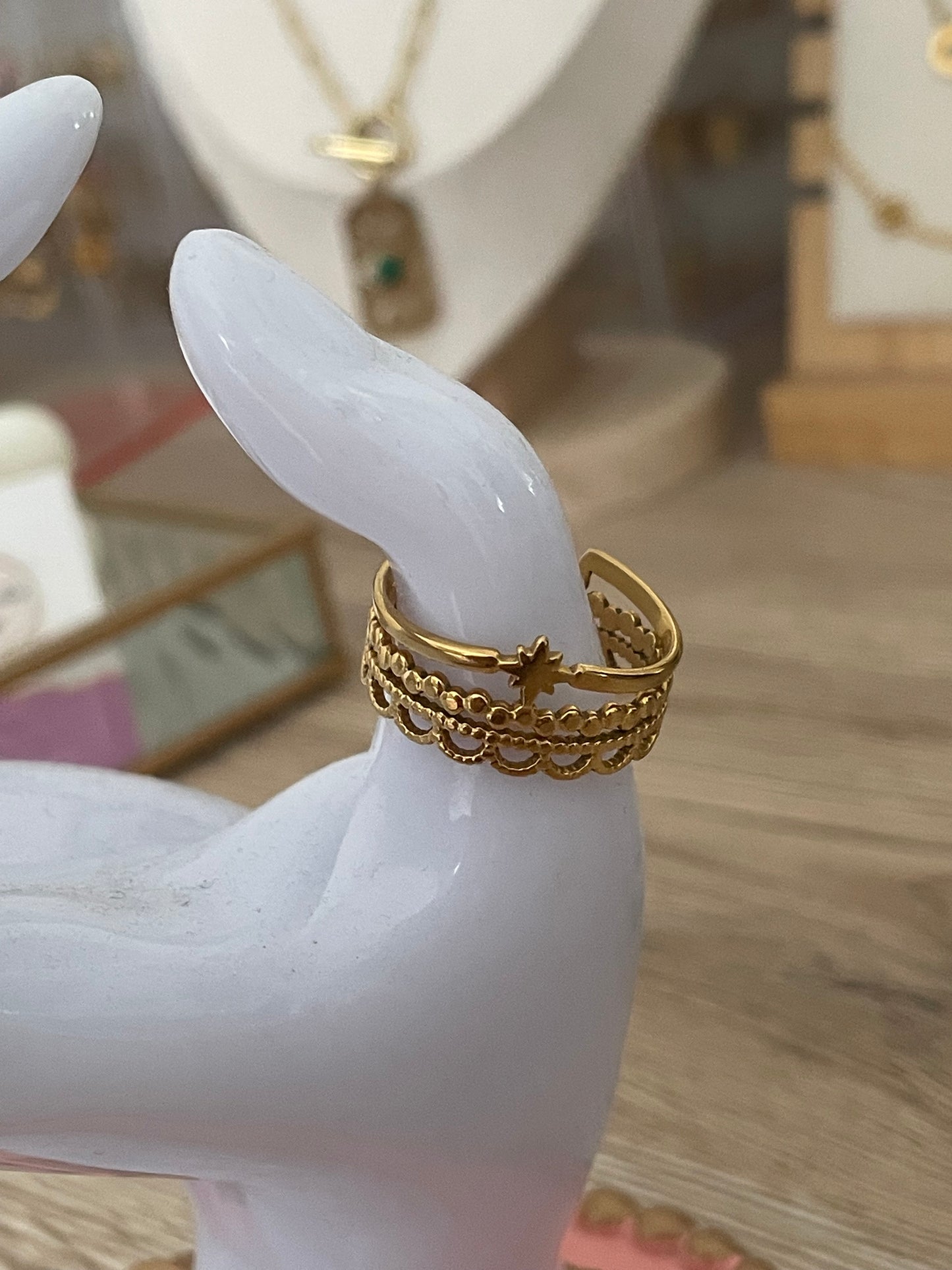 Bague étoile, Cyrius acier inoxydable doré.