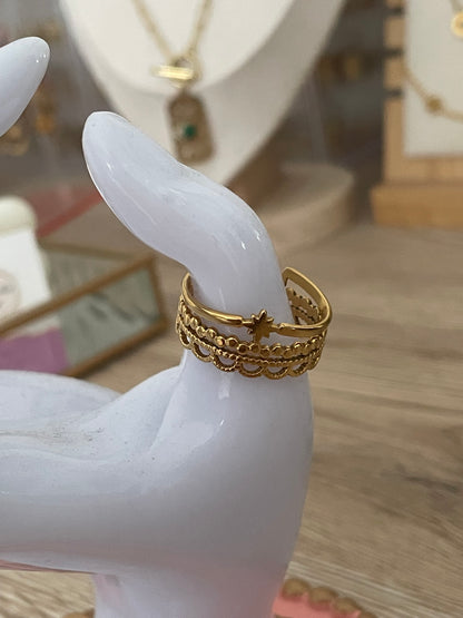 Bague étoile, Cyrius acier inoxydable doré.