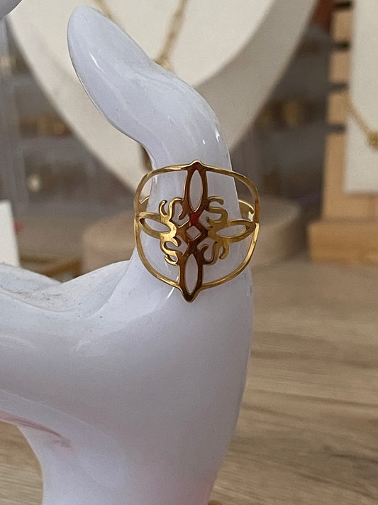 Bague motif arabesque, Mystika, acier inoxydable doré.