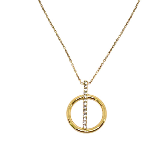 Collier Mylène cercle barre strass, acier inoxydable doré.