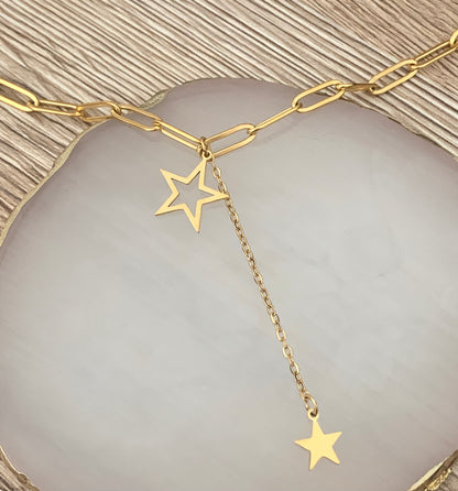 Collier Sparkles étoiles, acier inoxydable doré .