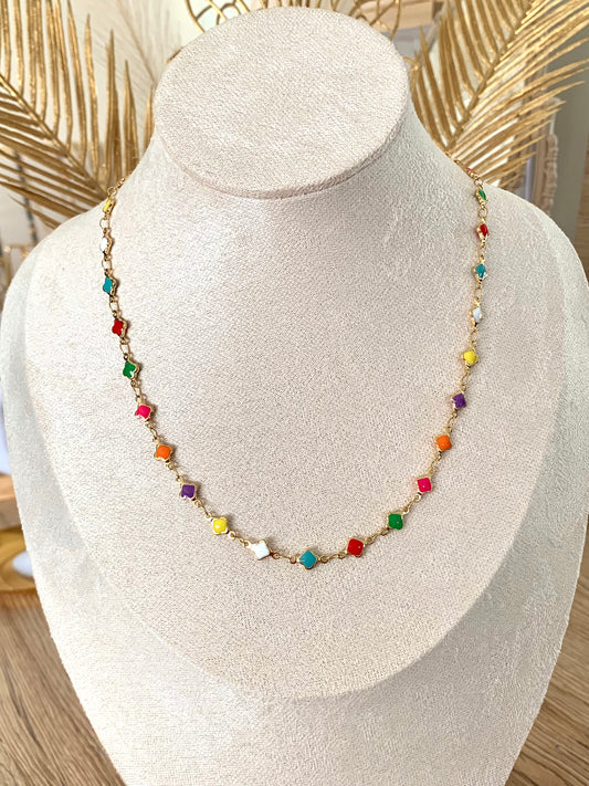 Collier Eloïse ras de cou multi couleurs, acier inoxydable doré.